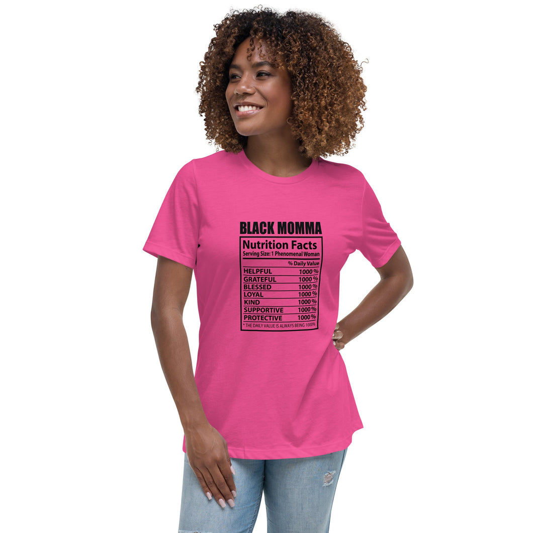 Black Momma Nutrition Facts Women's Short Sleeve T-Shirt