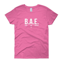 Load image into Gallery viewer, BAE Black and Educated (white) - Women's short sleeve t-shirt