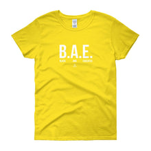 Load image into Gallery viewer, BAE Black and Educated (white) - Women's short sleeve t-shirt