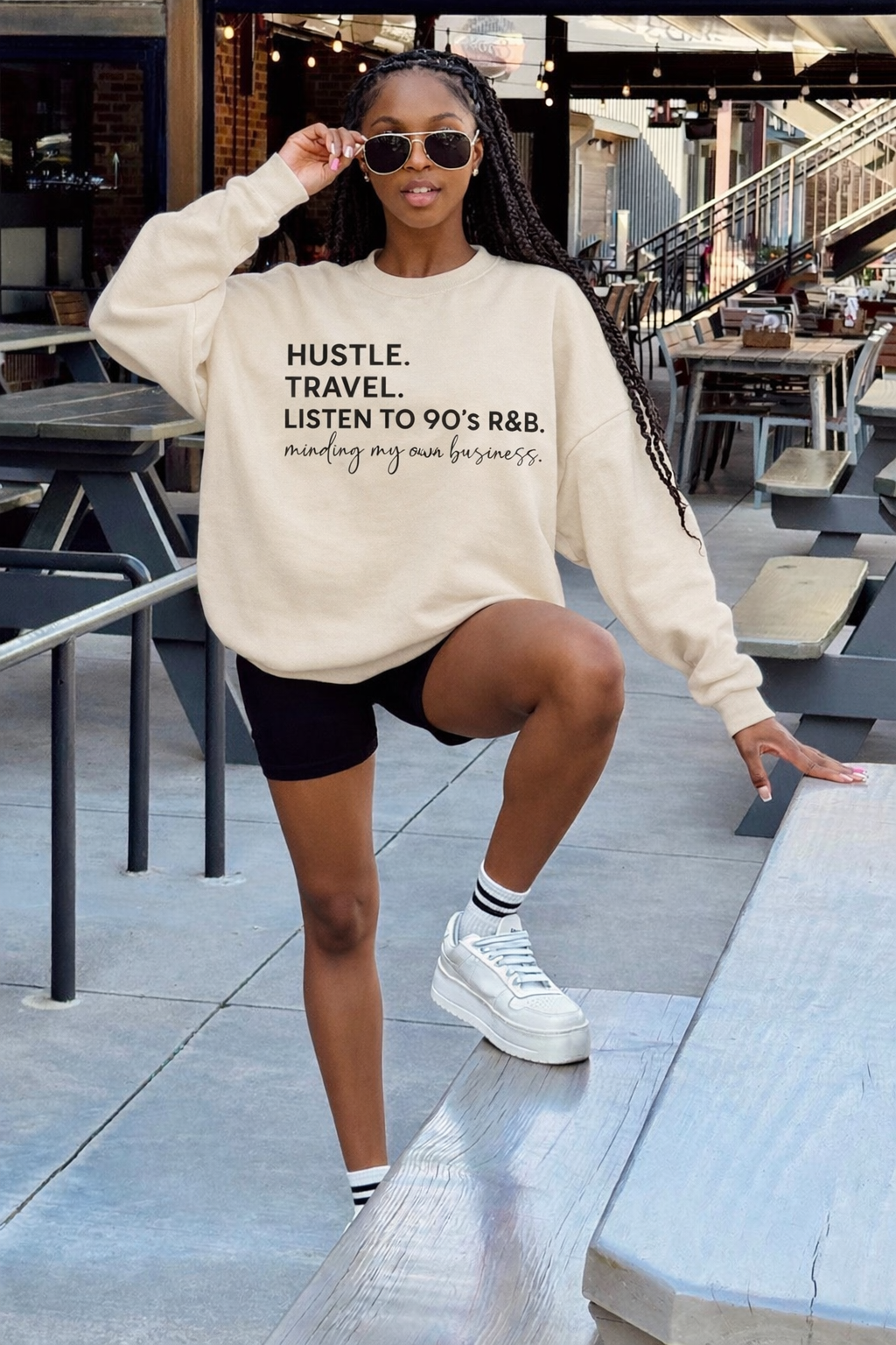 Hustle Travel Listen to 90's R&B Minding My Own Business - Sweatshirt