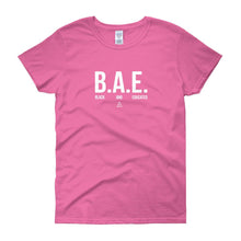 Load image into Gallery viewer, BAE Black and Educated (white) - Women&#39;s short sleeve t-shirt
